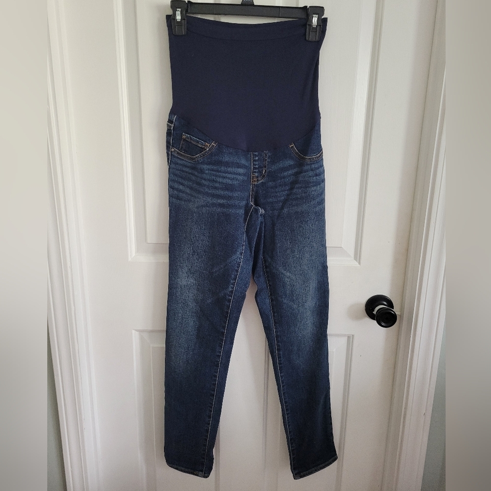 Motherhood Maternity Full Belly Elastic Stretch Darkwash Skinny Jeans Size Small